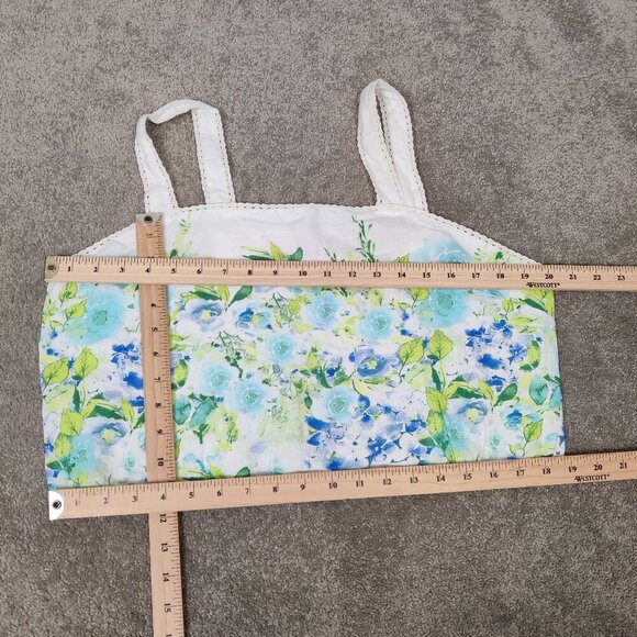 NEW Caroline Constas Women's Crop Top Size XL Linen Cotton White Watercolor Boho - Picture 7 of 7